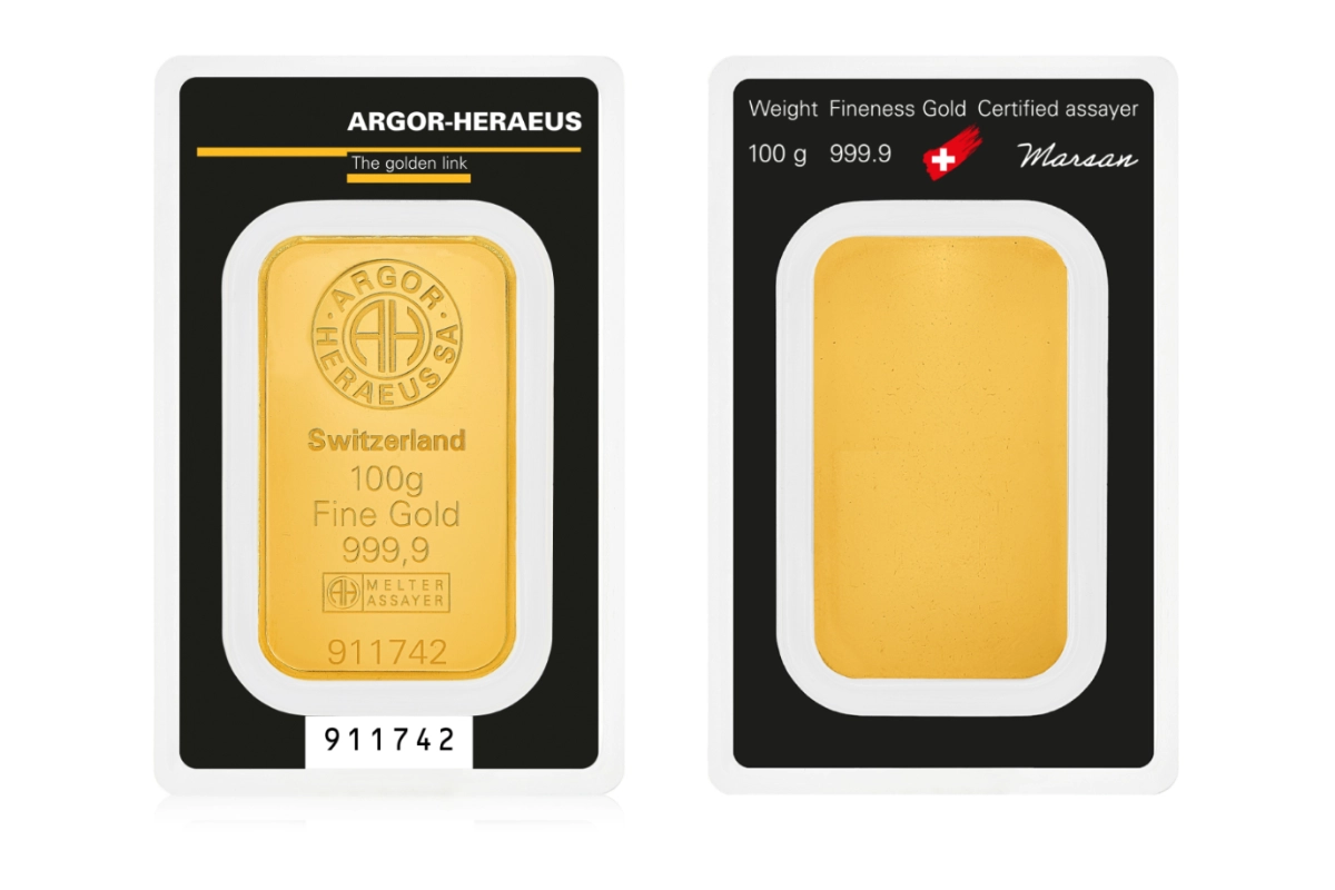 Lingot d'or 100 g — fonderie Argor-Heraeus