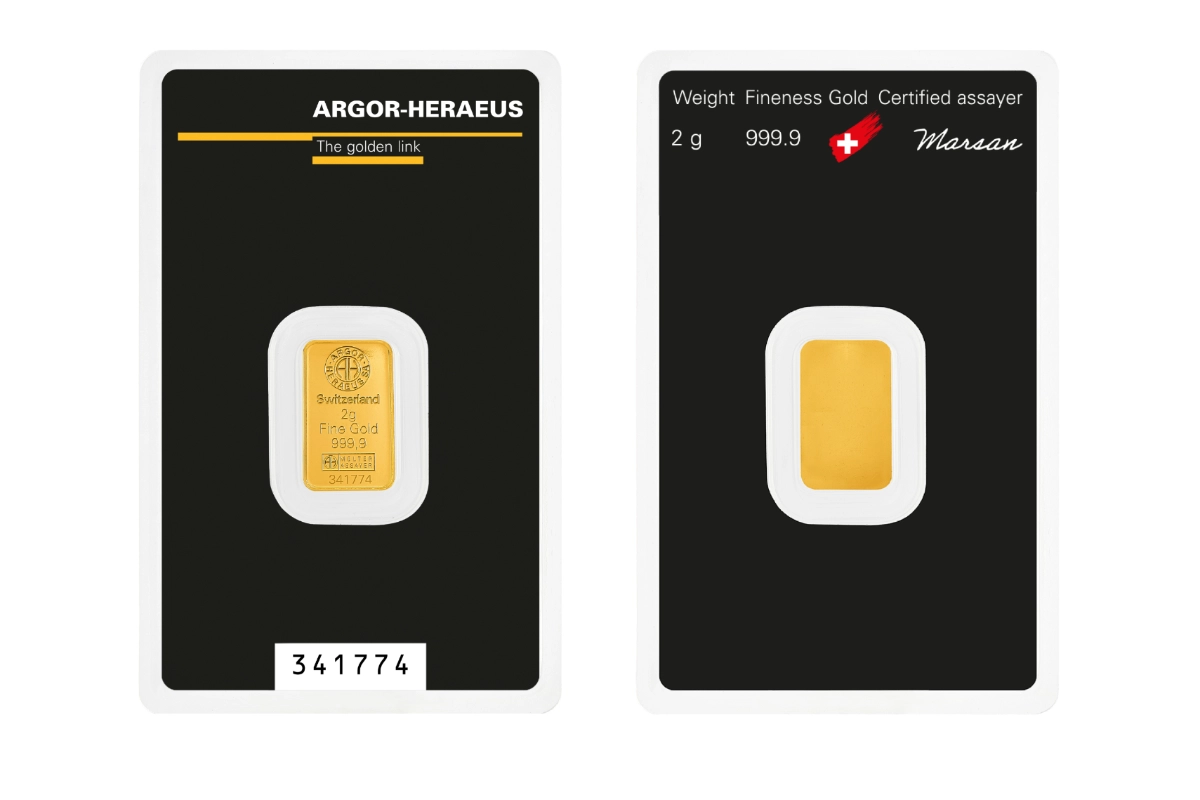Lingot d'or 2 g — fonderie Argor-Heraeus